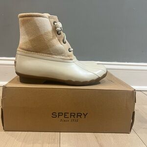 Sperry Saltwater Check Ivory Plaid Duck Boot